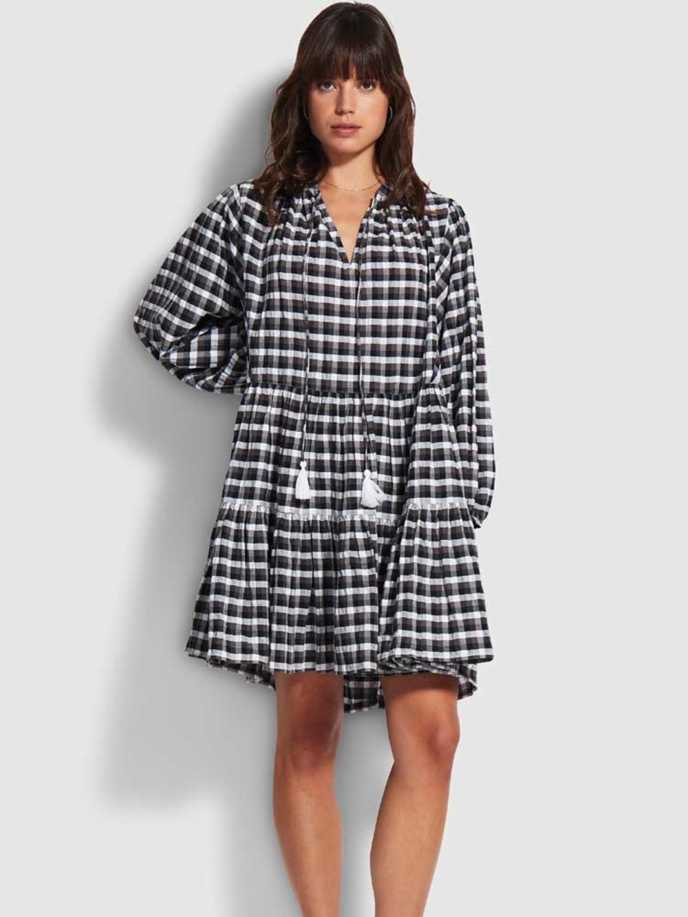 Seafolly Portofino Gingham Tiered Dress Tassel Boho Chic Preppy Modern Soft Girl
